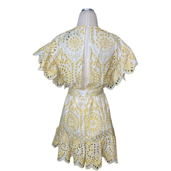 MINKPINK Whilma Wrap Mini Dress in Yellow Small New Eyelet - Picture 7 of 11